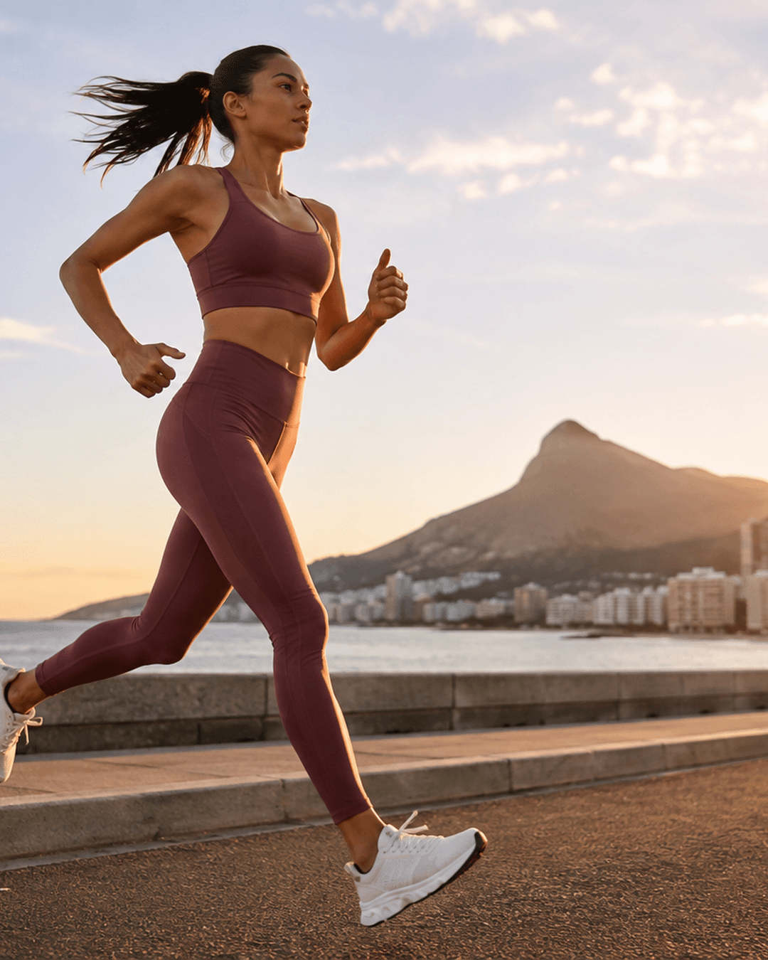 Athlete running at sunrise for a performance campaign