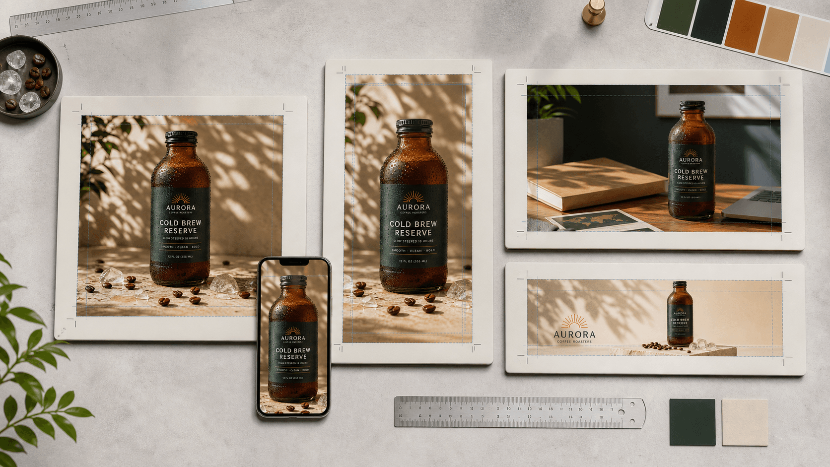 Aurora campaign adapted into square, vertical, landscape, and banner formats
